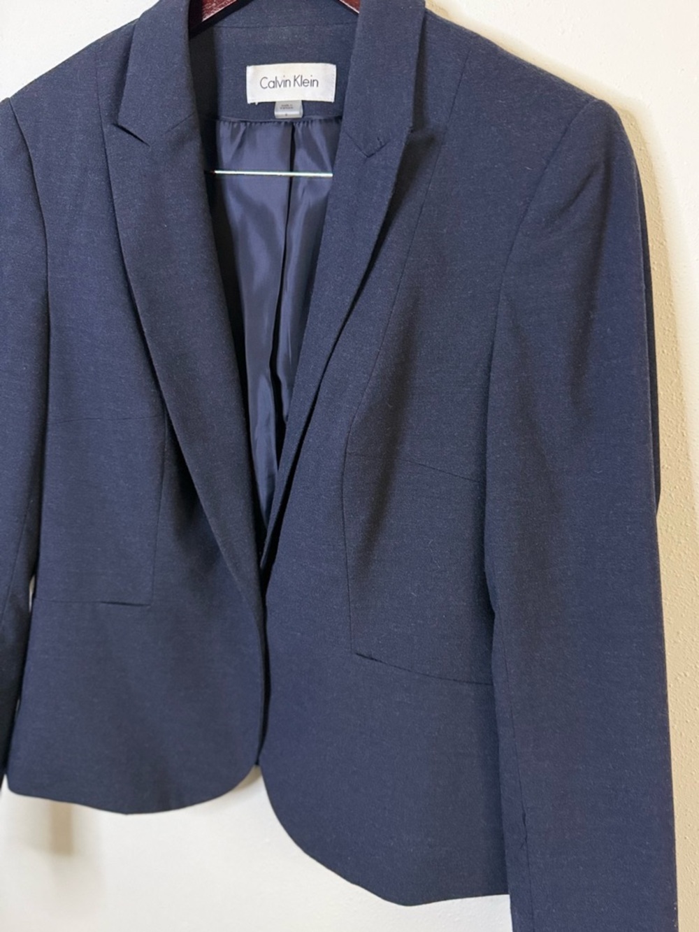 Calvin Klein Navy Heather Suit Set Blazer Pants Size 8 Modern Fit Stretch - Picture 4 of 11